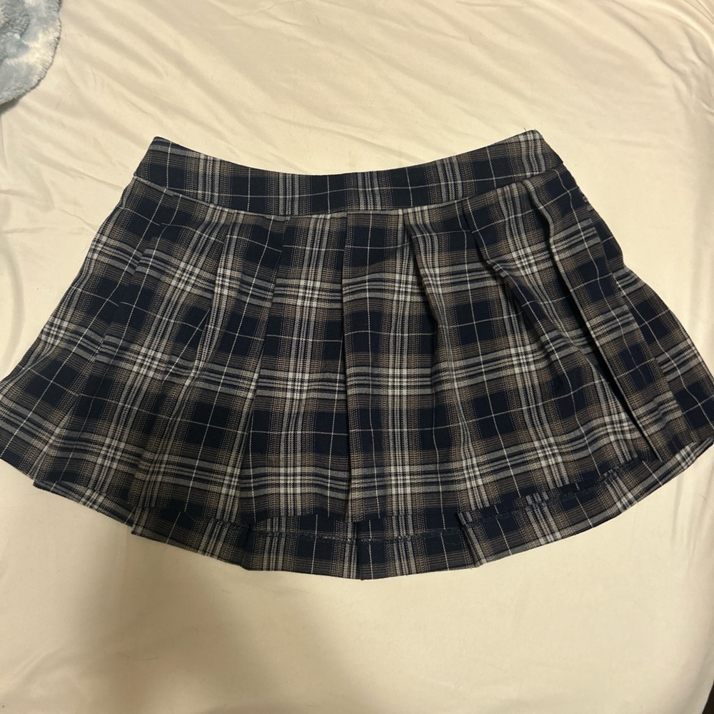 Garage Blue and White Pleated Skater Mini Skirt